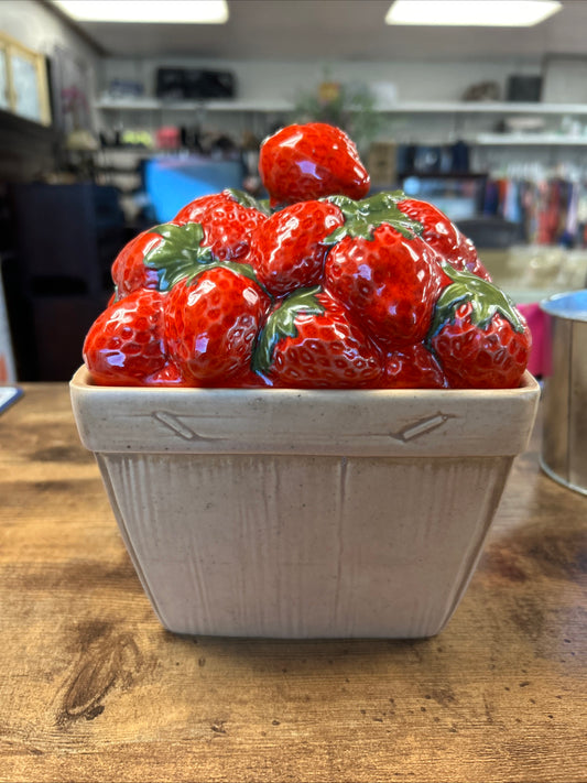 Vintage Strawberry Basket Cookie Jar