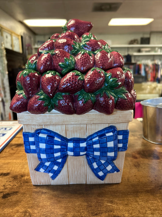 Peggy Jo Ackley Strawberries Cookie Jar in a Basket Country