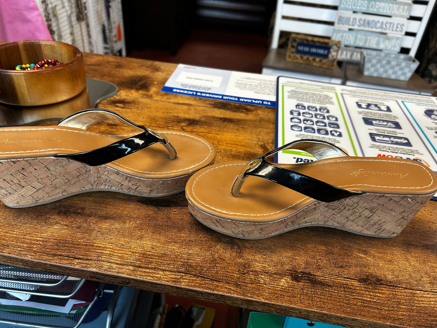 American Eagle Black Wedge Sandals size 6.5