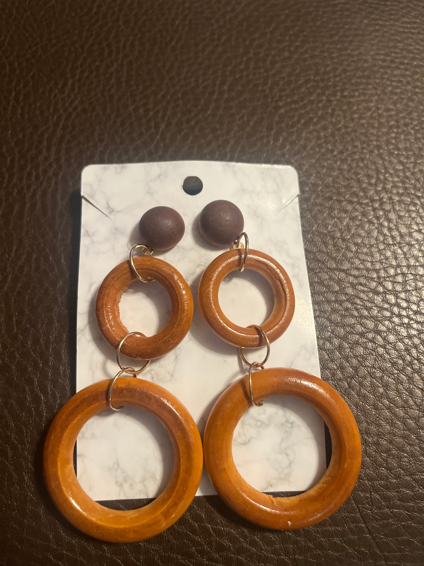 Wood Circle Long Drop Earrings
