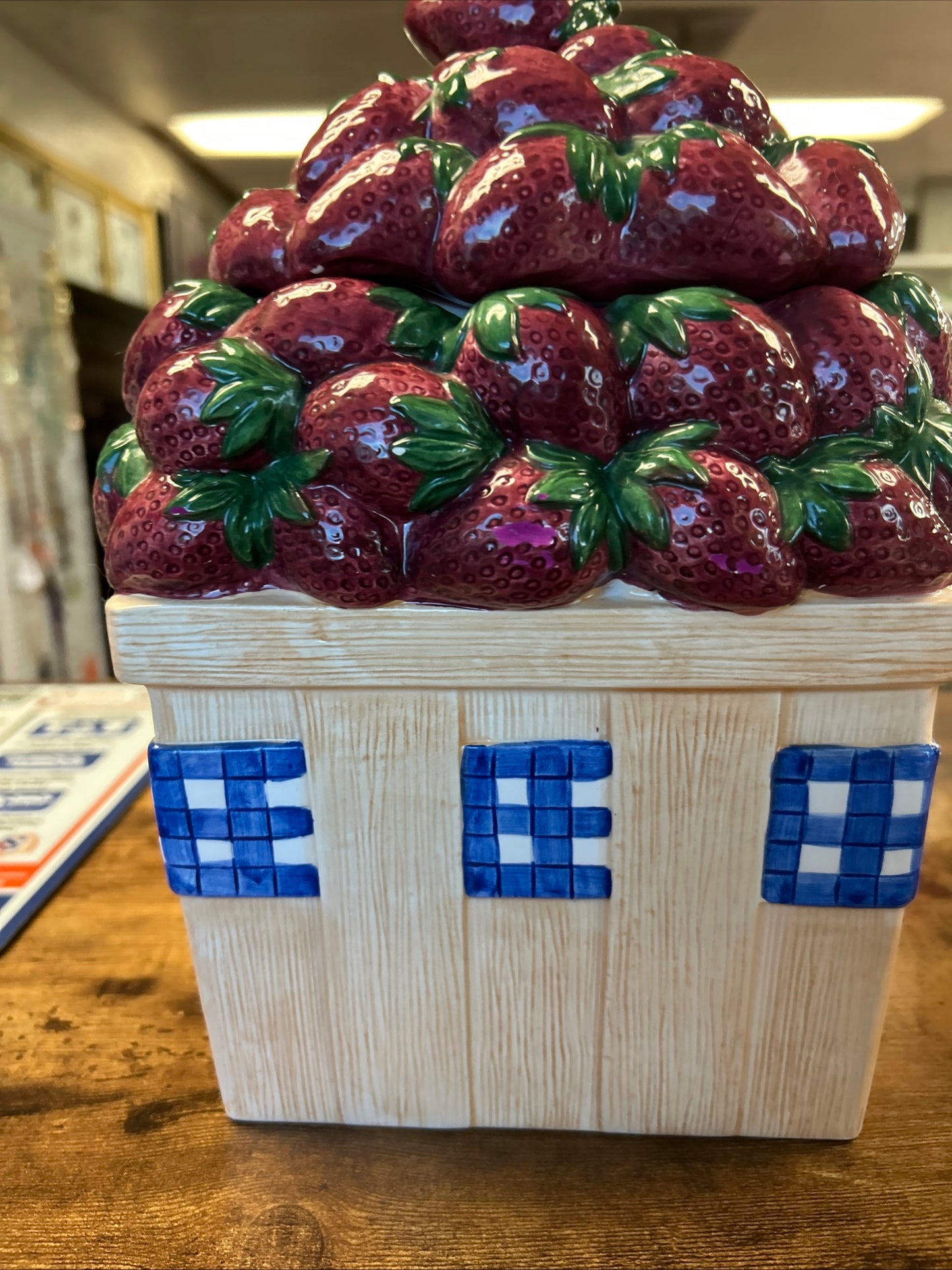 Peggy Jo Ackley Strawberries Cookie Jar in a Basket Country