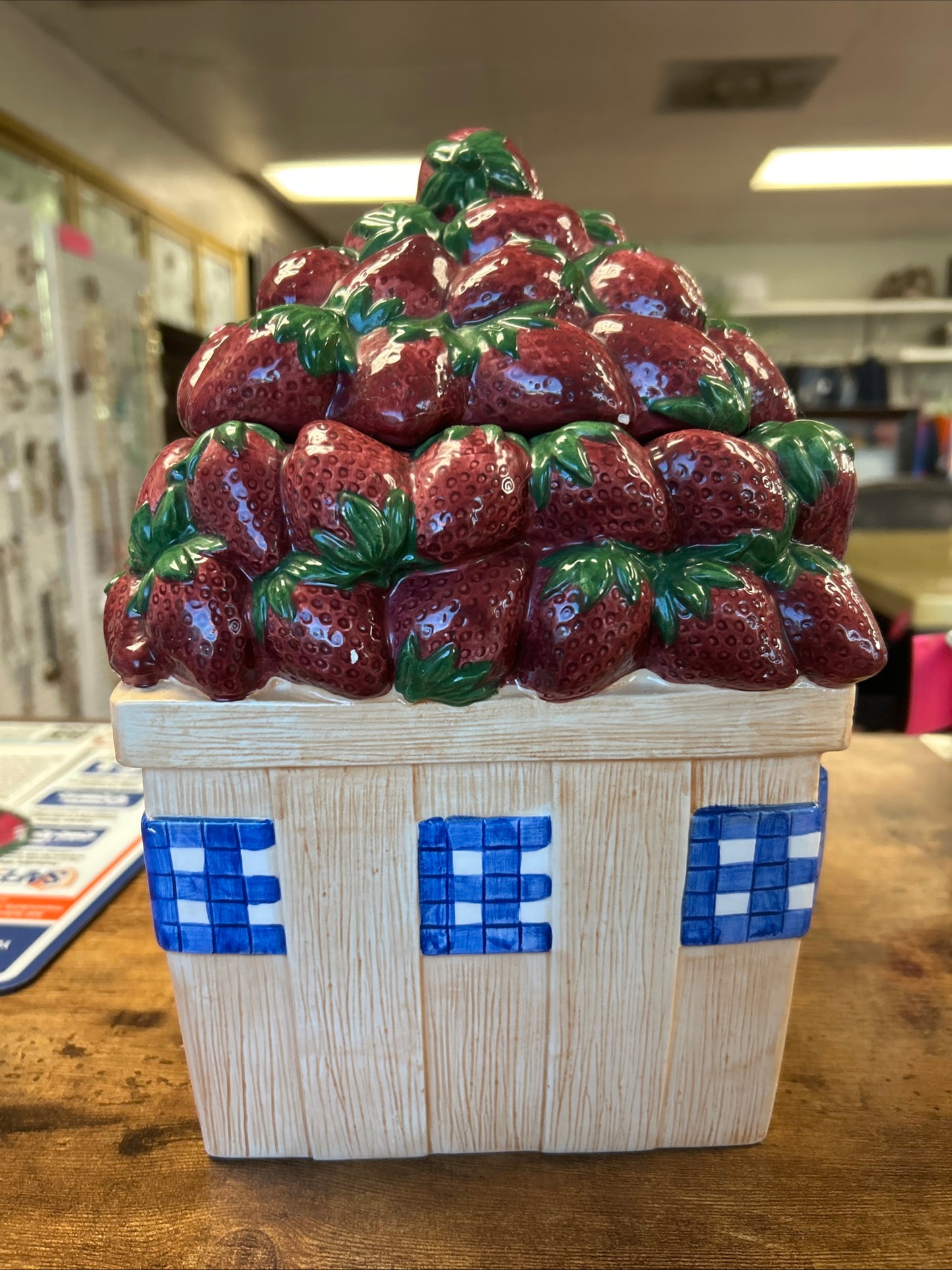 Peggy Jo Ackley Strawberries Cookie Jar in a Basket Country