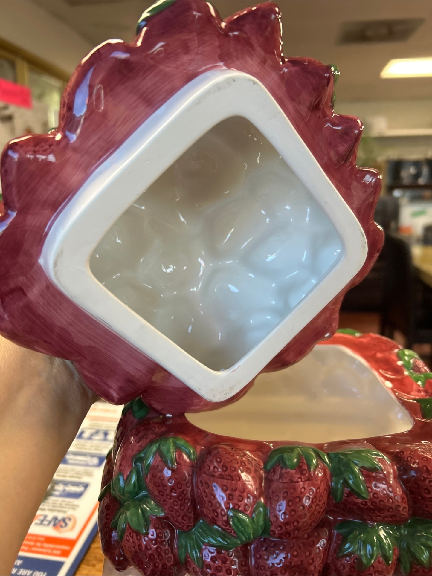 Peggy Jo Ackley Strawberries Cookie Jar in a Basket Country