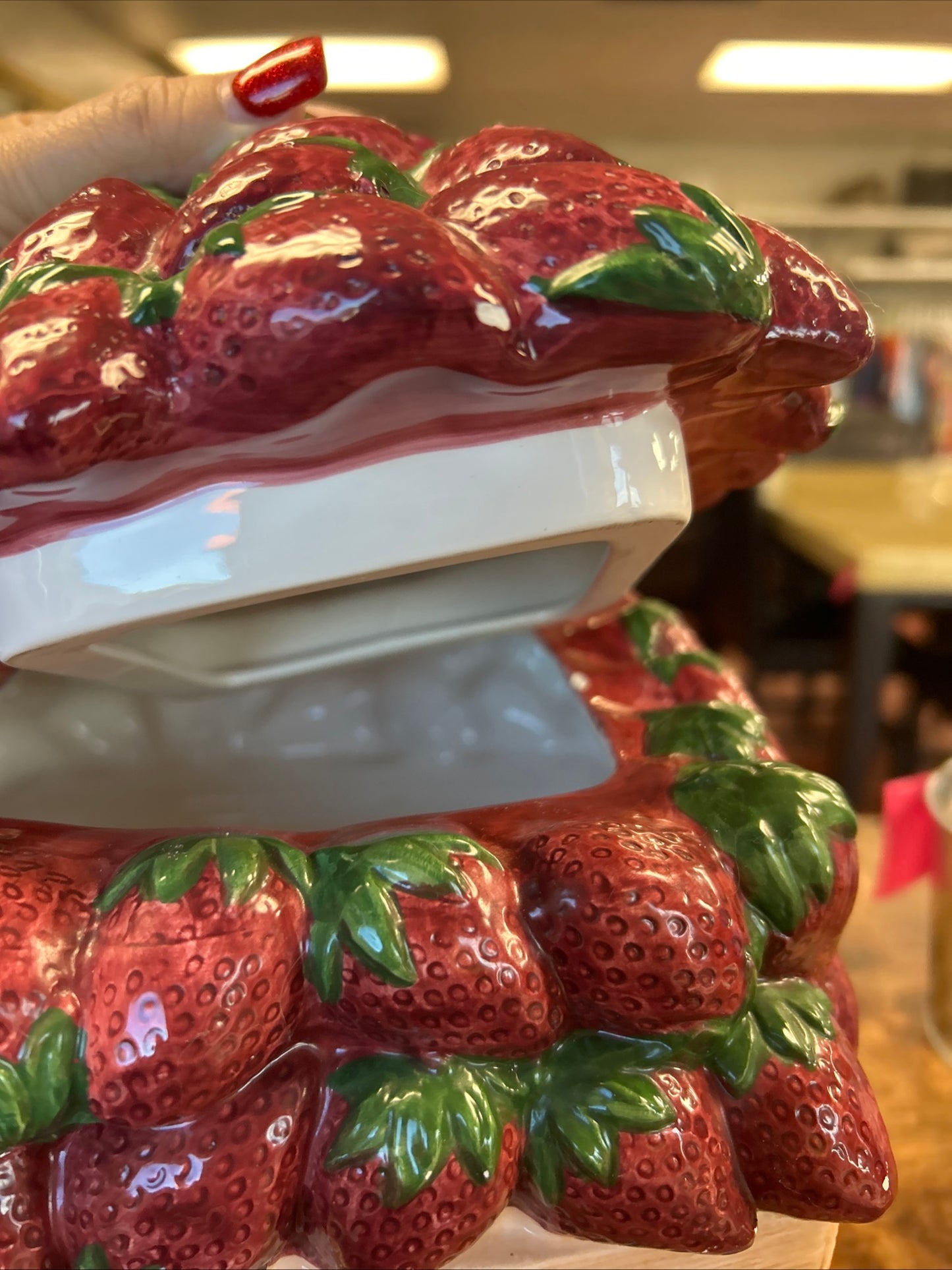 Peggy Jo Ackley Strawberries Cookie Jar in a Basket Country