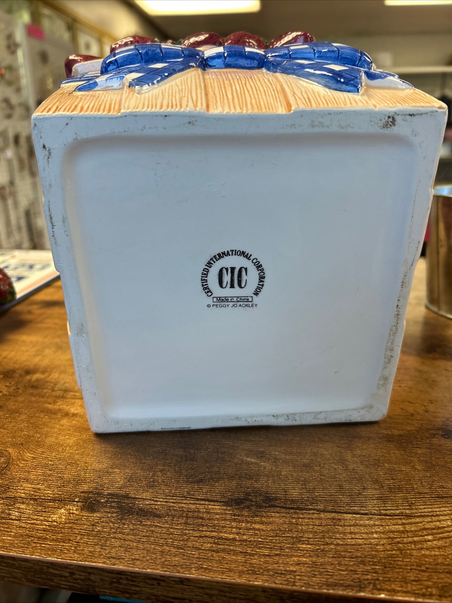 Peggy Jo Ackley Strawberries Cookie Jar in a Basket Country