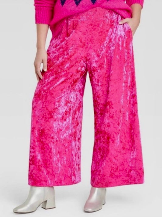 Fuchsia Crushed Velvet Wide Leg Pants 1x
