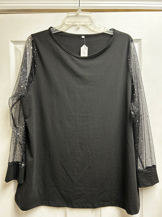 Black Plus Size Long Sheer Sparkly Sleeved Top 2x