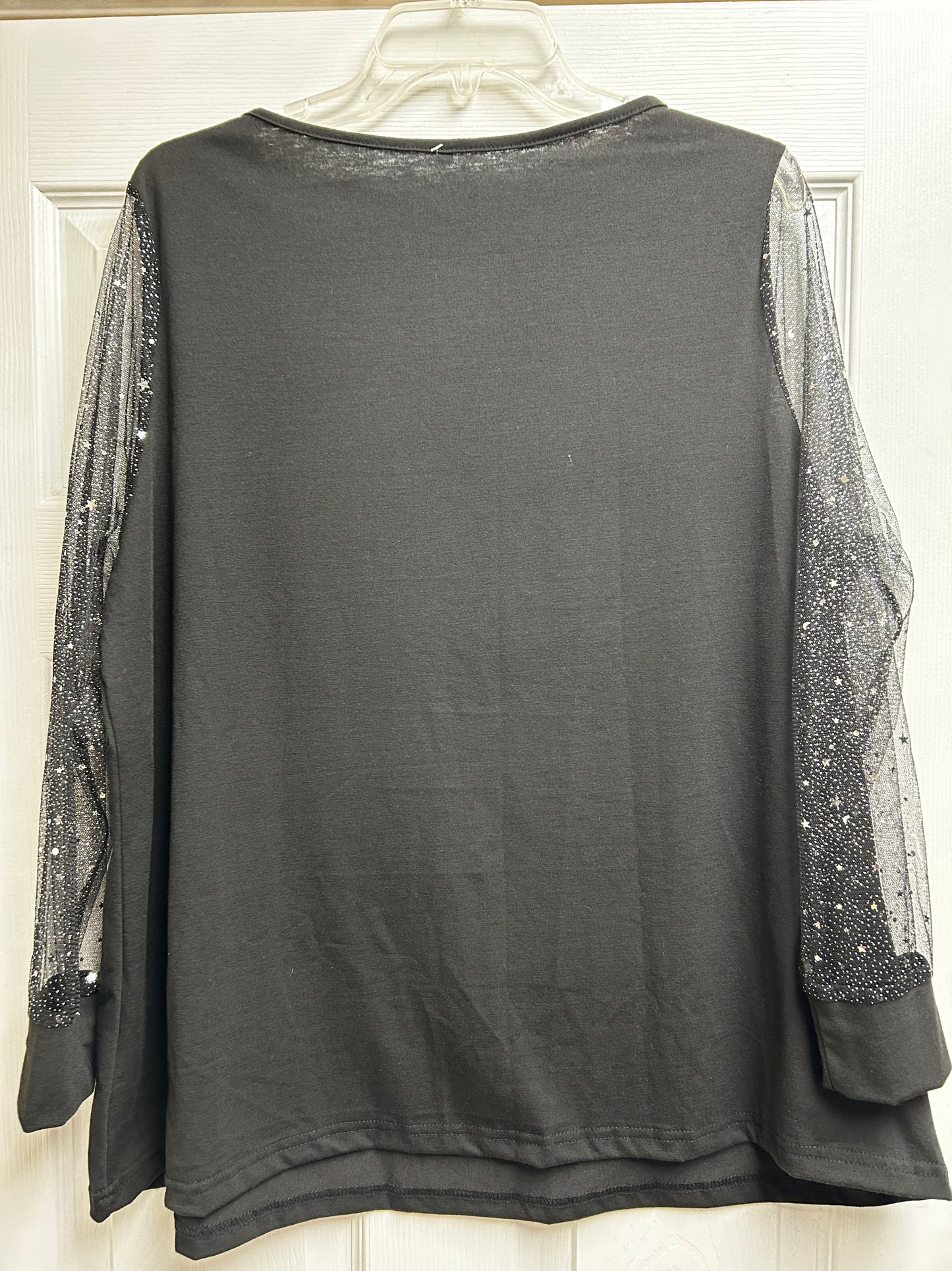 Black Plus Size Long Sheer Sparkly Sleeved Top 2x